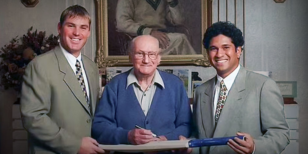 sir don bradman with sachin and shane warne